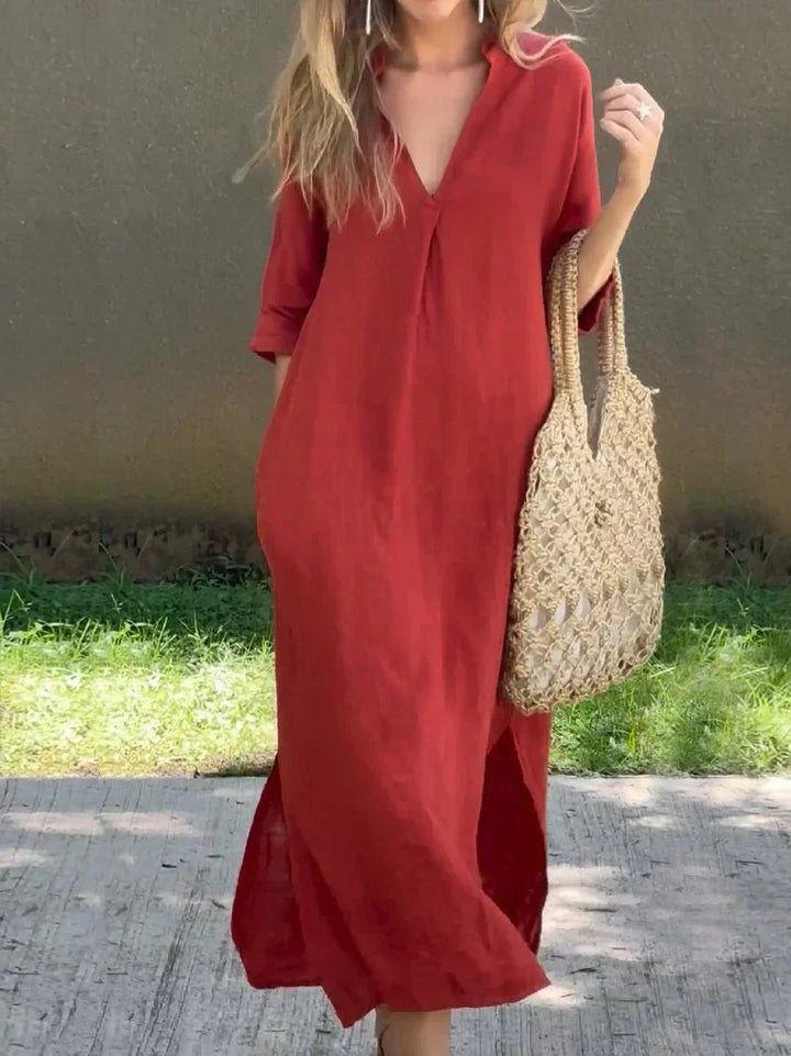 Αλέξα - Chic V-Neck Καλοκαιρινό Maxi Φόρεμα