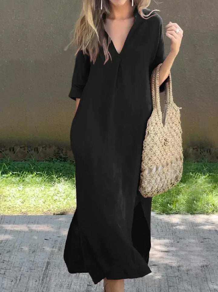 Αλέξα - Chic V-Neck Καλοκαιρινό Maxi Φόρεμα
