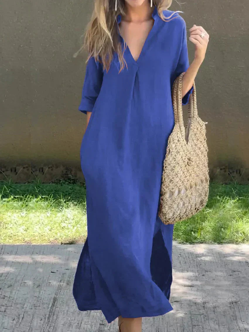 Αλέξα - Chic V-Neck Καλοκαιρινό Maxi Φόρεμα