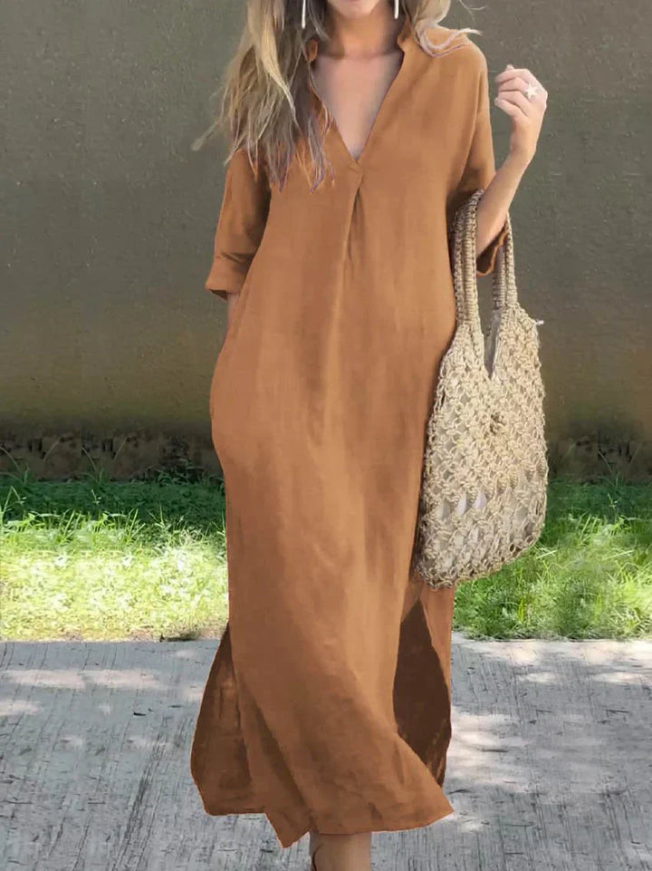 Αλέξα - Chic V-Neck Καλοκαιρινό Maxi Φόρεμα