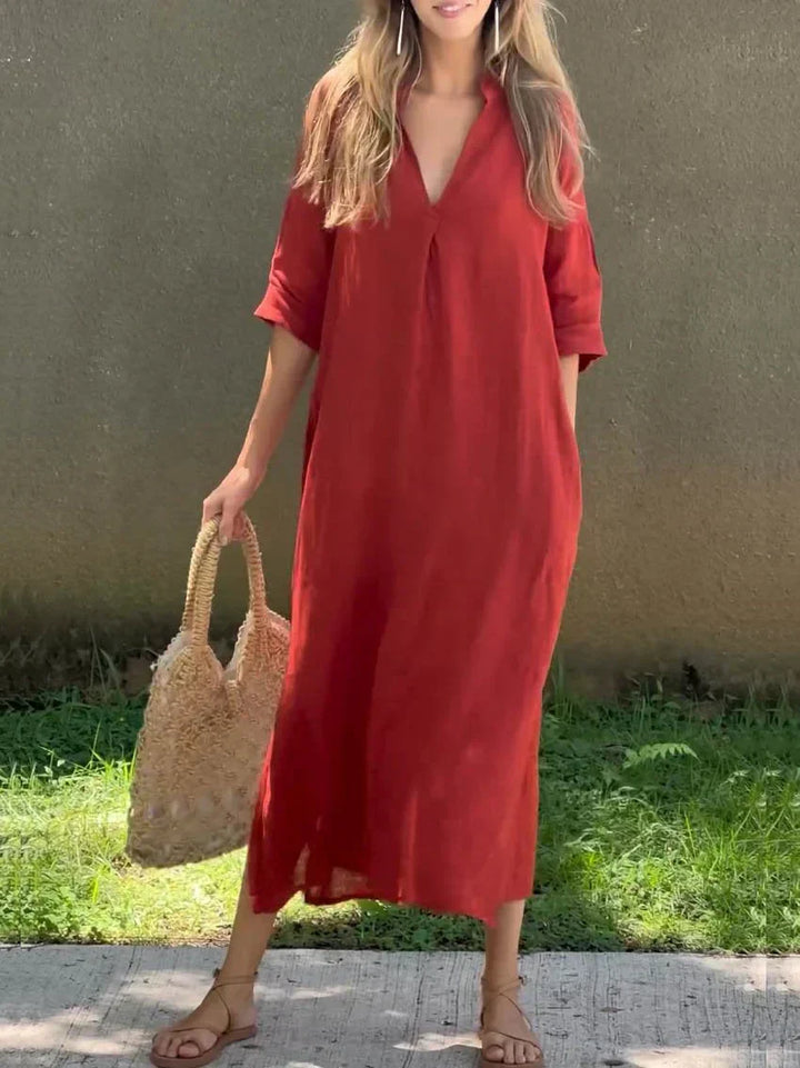 Αλέξα - Chic V-Neck Καλοκαιρινό Maxi Φόρεμα