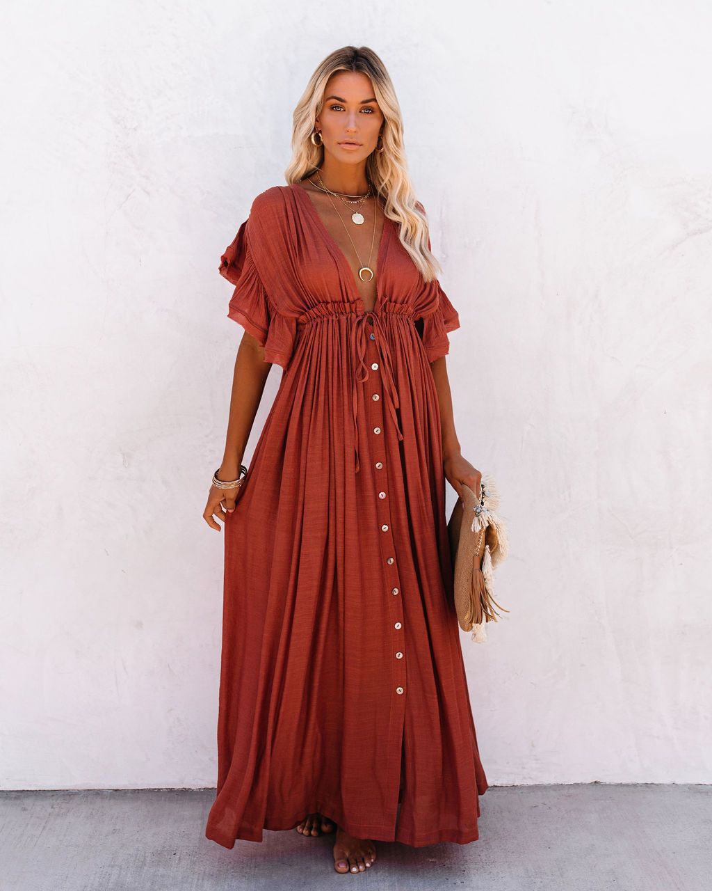 Audra - Μπoχο V-Neck Κιμόνο Παραλιακό Φόρεμα