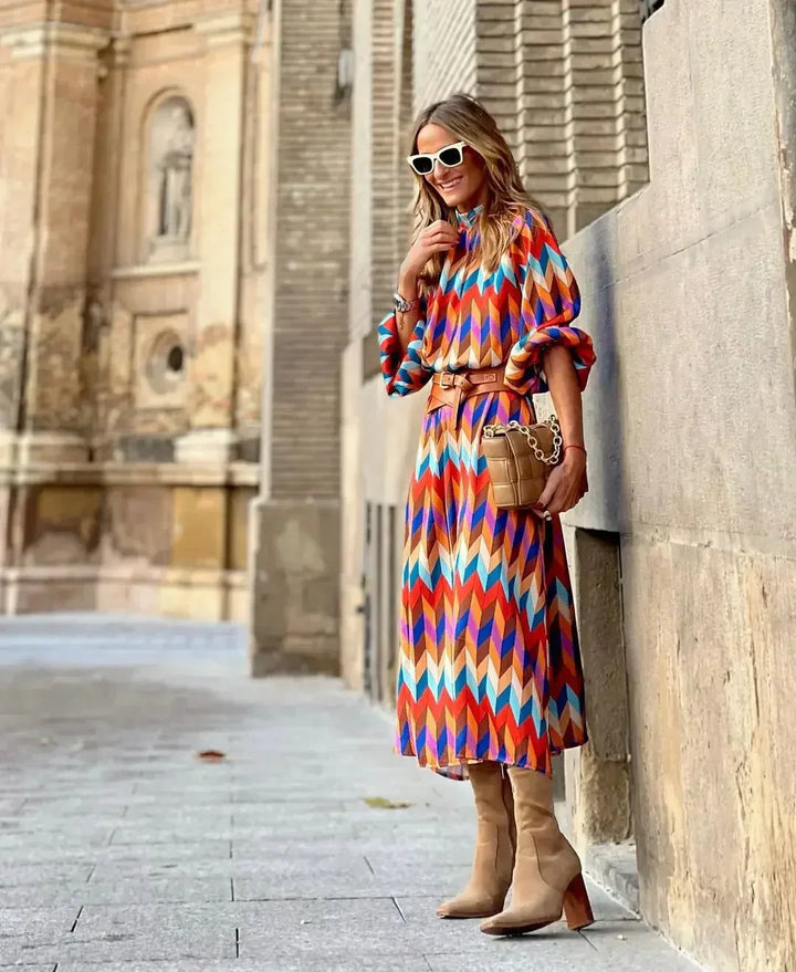 Καία - Γεωμετρικά Σχέδια Μακριά Φόρεμα Γιορτής