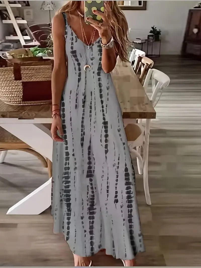Σέριν - Γυναικείο Μακρύ Φόρεμα V-Neck Tie-Dye