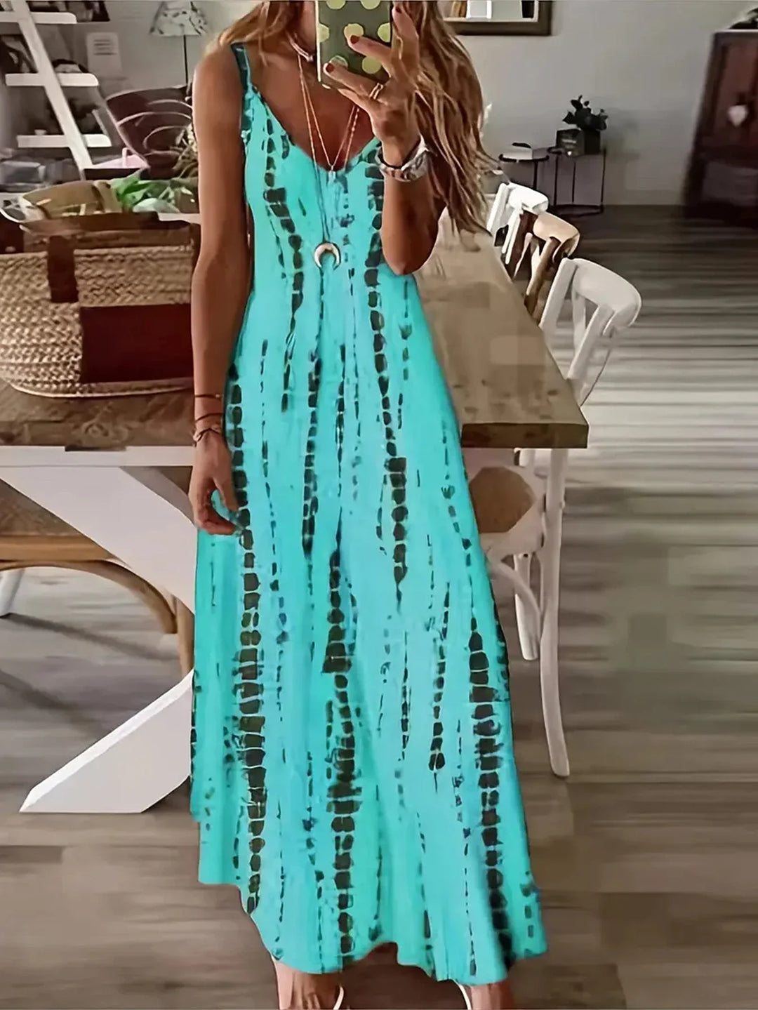 Σέριν - Γυναικείο Μακρύ Φόρεμα V-Neck Tie-Dye