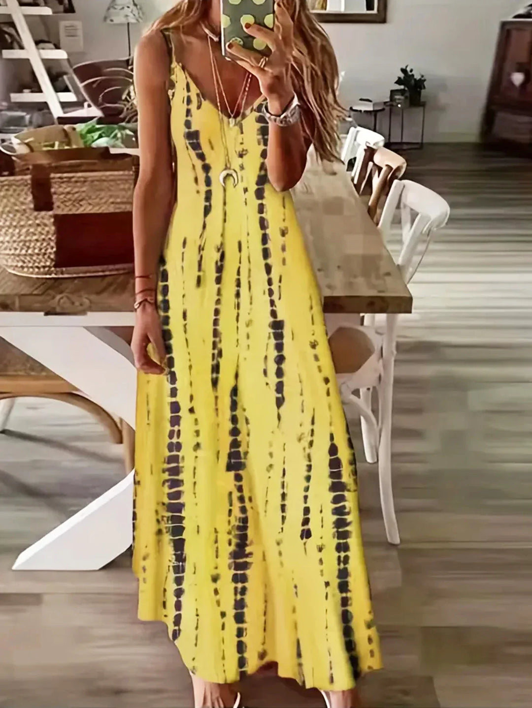 Σέριν - Γυναικείο Μακρύ Φόρεμα V-Neck Tie-Dye