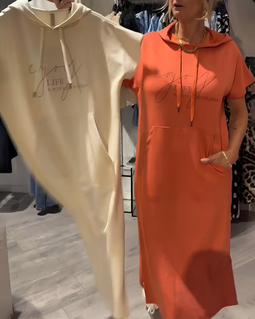 Parker - Κάζουαλ Φόρεμα με Κουκούλα και Εκτύπωση Γραμμάτων