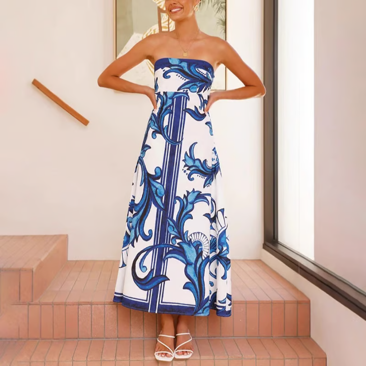 Ίρις - Vintage Printed Long Tube Dress