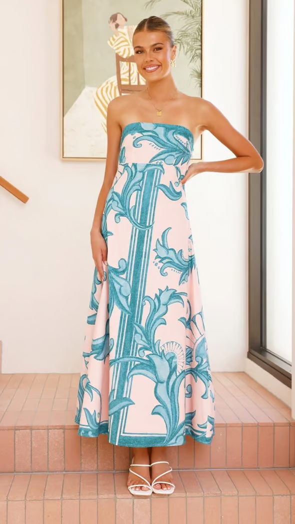 Ίρις - Vintage Printed Long Tube Dress