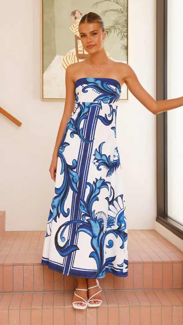Ίρις - Vintage Printed Long Tube Dress