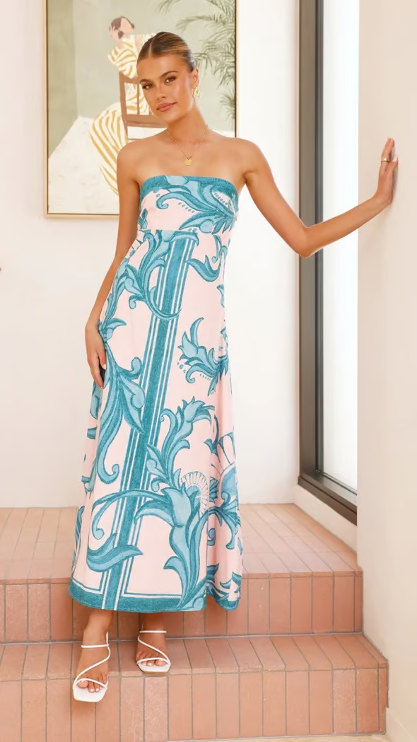 Ίρις - Vintage Printed Long Tube Dress
