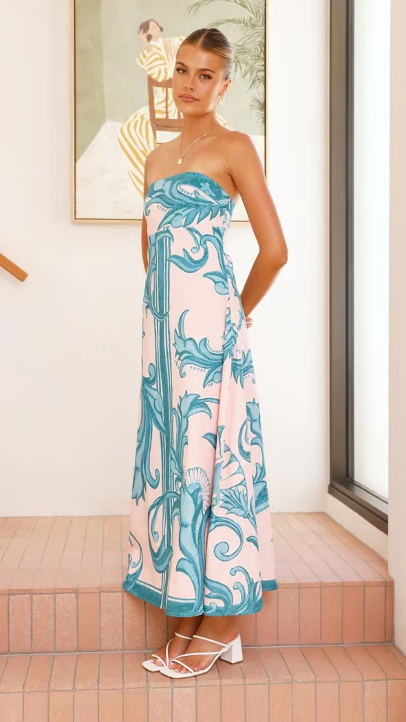 Ίρις - Vintage Printed Long Tube Dress