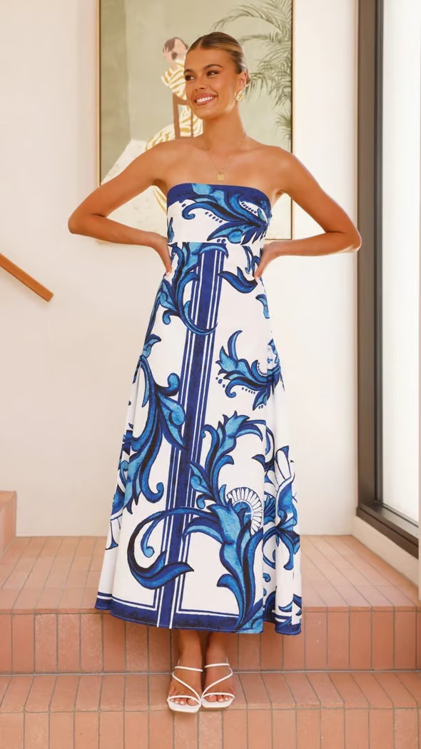 Ίρις - Vintage Printed Long Tube Dress