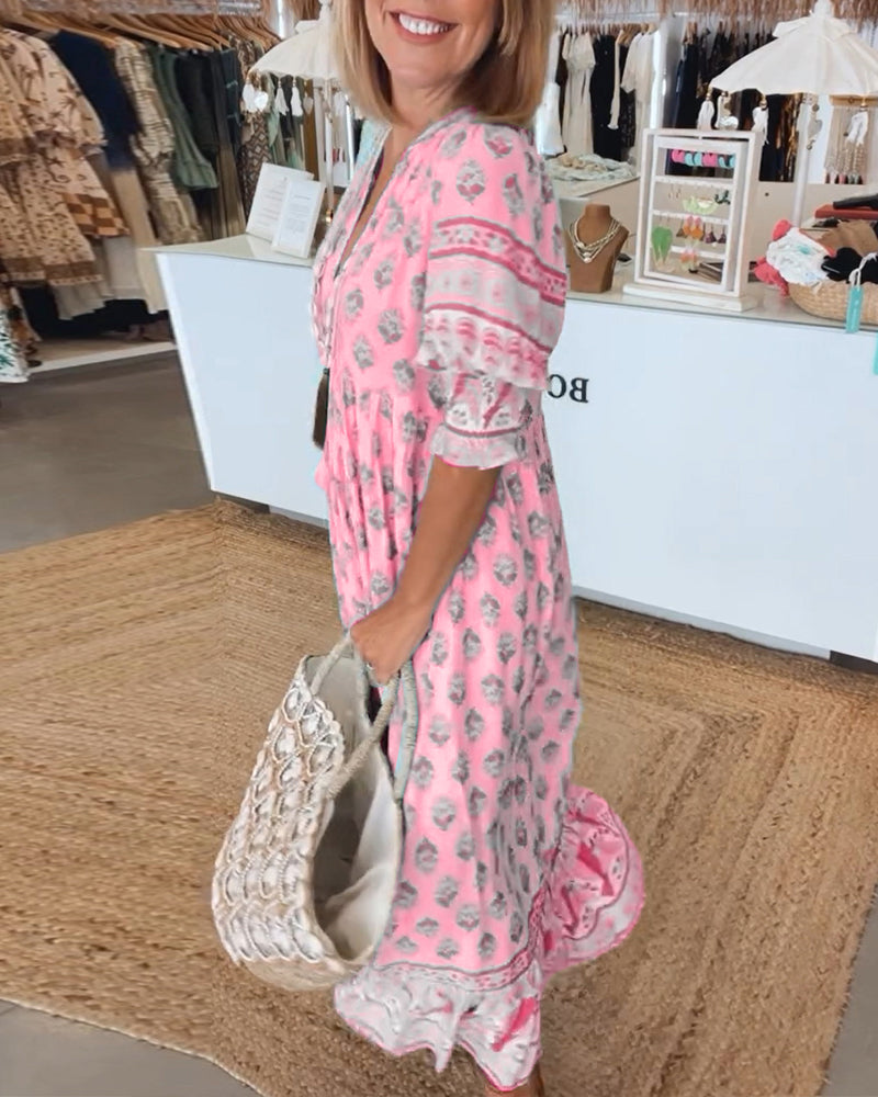 Jasmine - Χαλαρό Maxi Φόρεμα με Μακριά Φανελάκια Boho