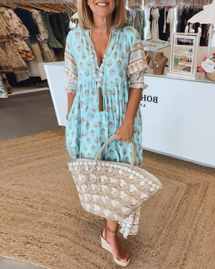 Jasmine - Χαλαρό Maxi Φόρεμα με Μακριά Φανελάκια Boho