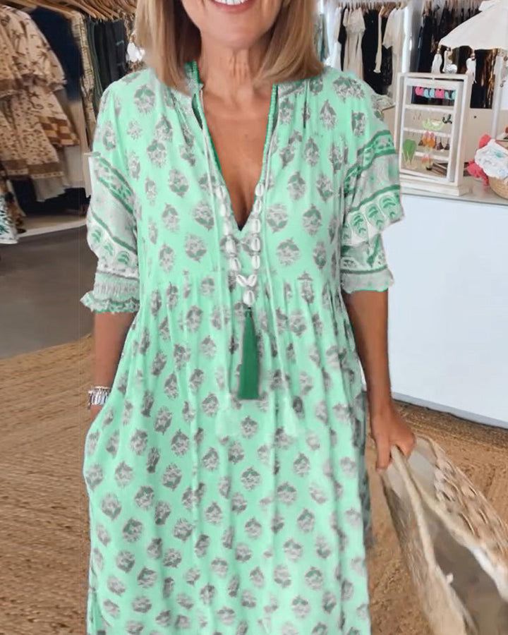 Jasmine - Χαλαρό Maxi Φόρεμα με Μακριά Φανελάκια Boho