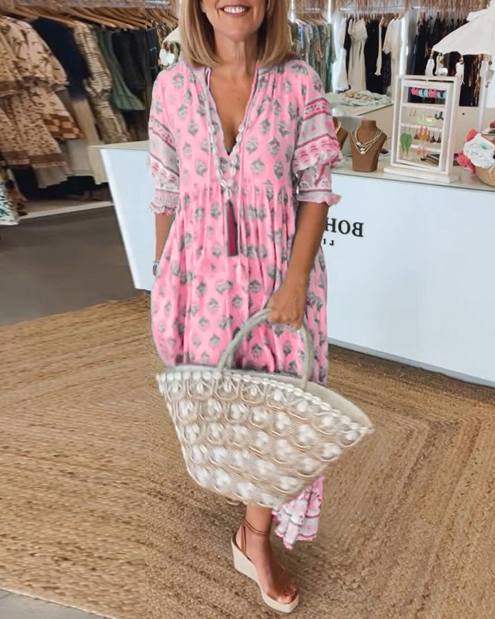 Jasmine - Χαλαρό Maxi Φόρεμα με Μακριά Φανελάκια Boho