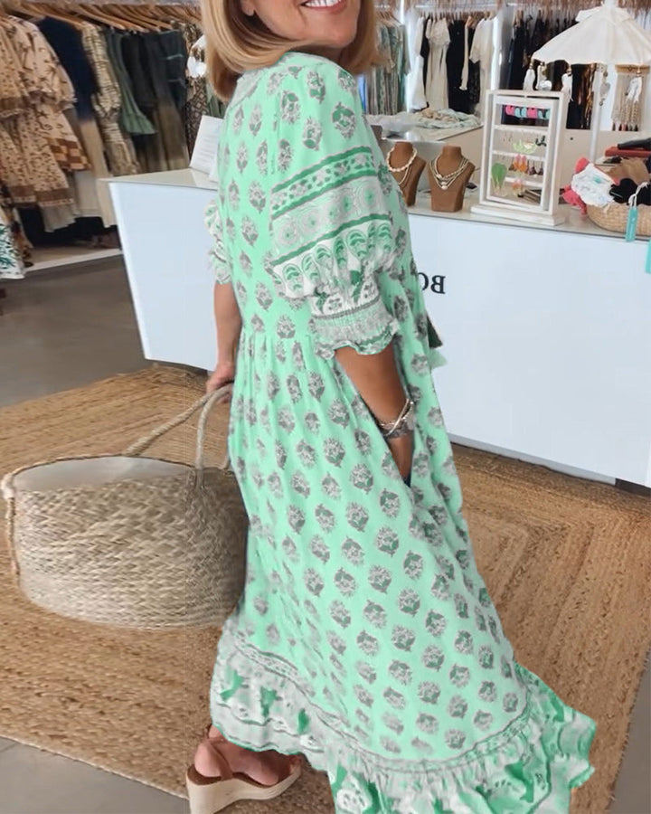 Jasmine - Χαλαρό Maxi Φόρεμα με Μακριά Φανελάκια Boho