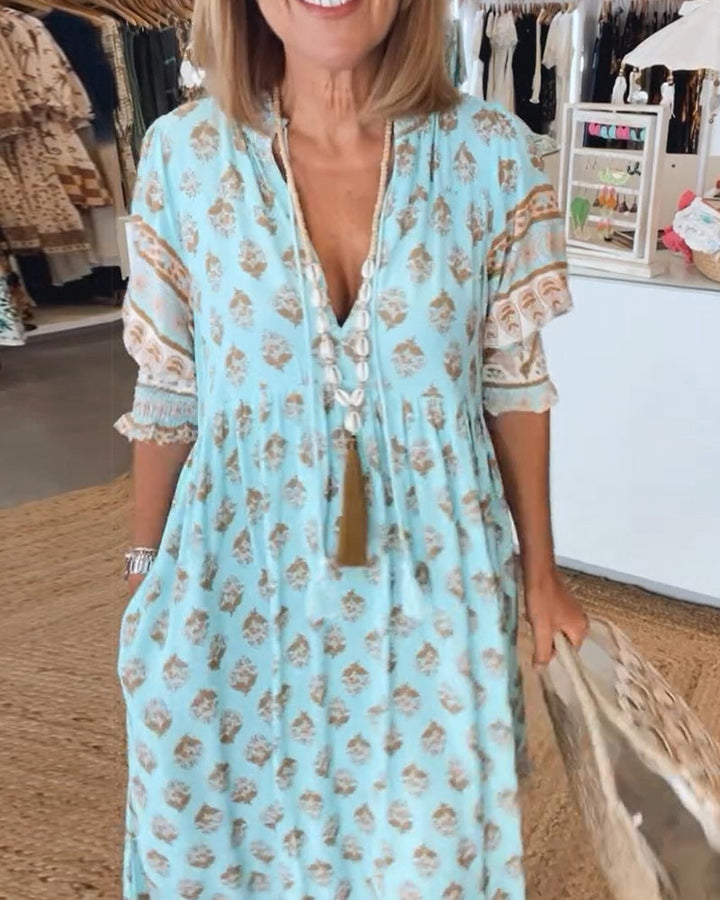 Jasmine - Χαλαρό Maxi Φόρεμα με Μακριά Φανελάκια Boho