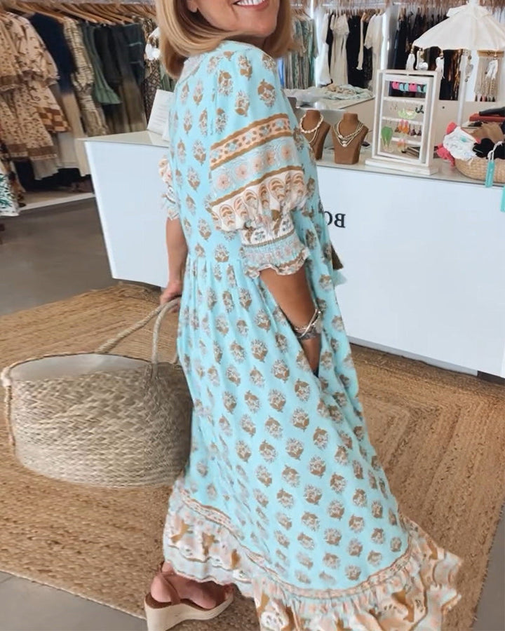 Jasmine - Χαλαρό Maxi Φόρεμα με Μακριά Φανελάκια Boho