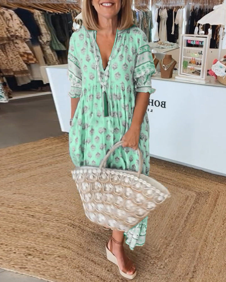 Jasmine - Χαλαρό Maxi Φόρεμα με Μακριά Φανελάκια Boho